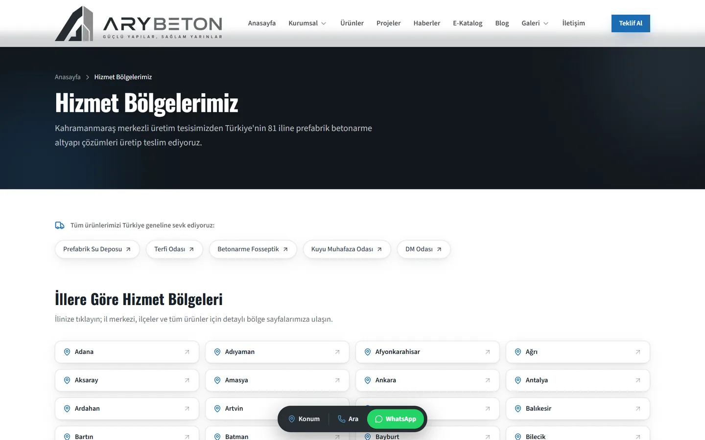 Hizmet bölgeleri