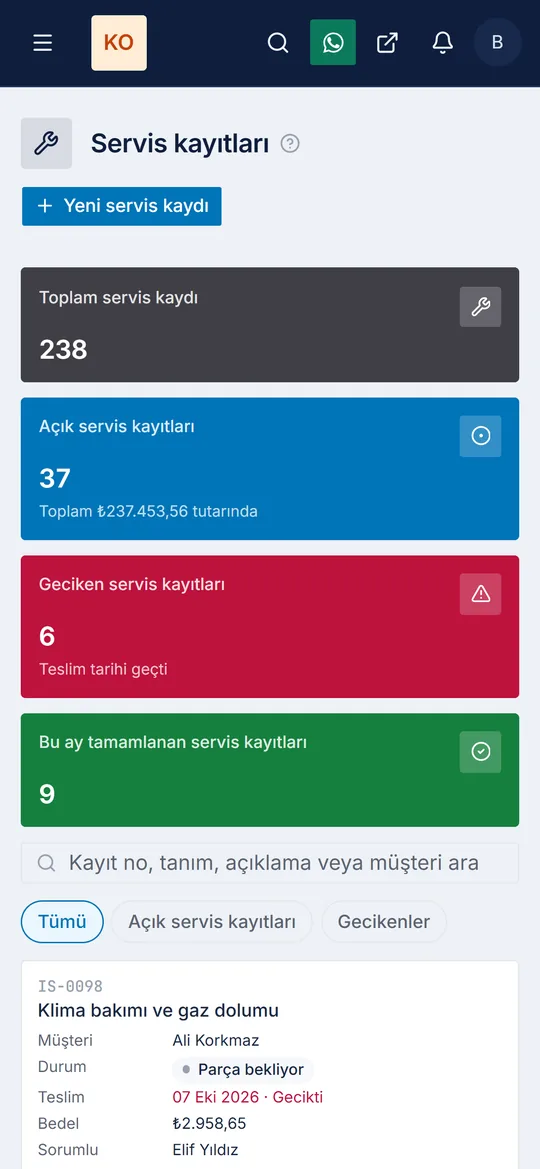 Servis kayıtları