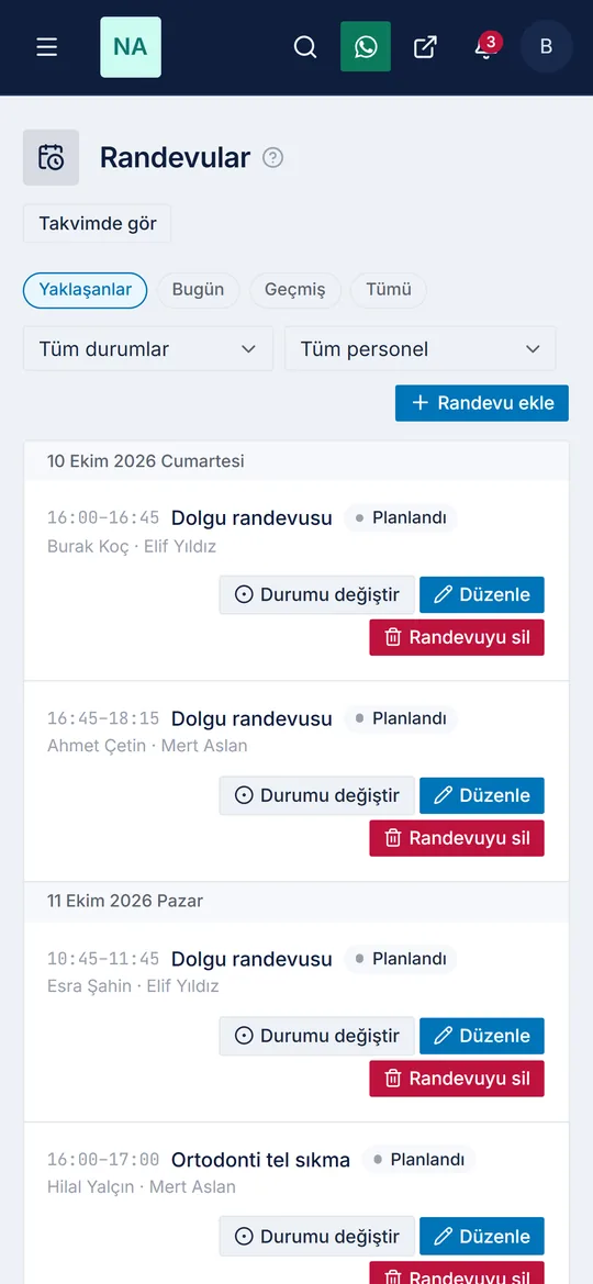 Diş kliniği randevuları