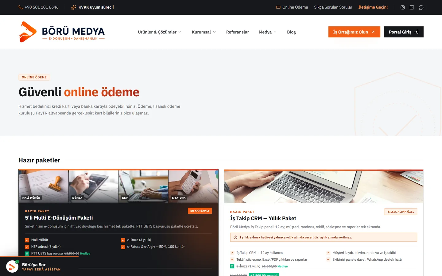 Online ödeme ve hazır paketler