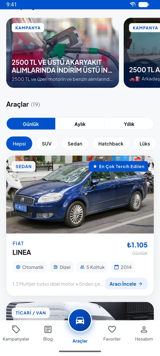 Araç listesi ve filtreler