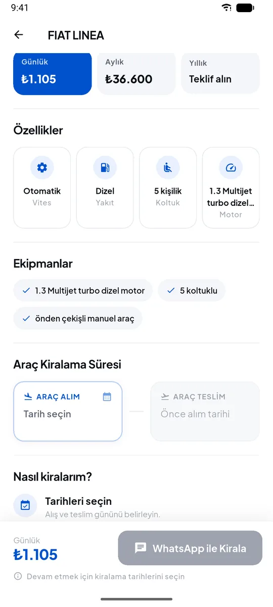 Özellikler ve kiralama süresi